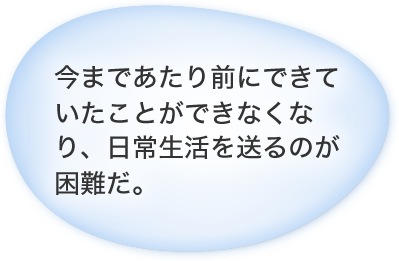 今まであたり前にできていたことができなくなり、日常生活を送るのが困難だ。